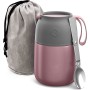 Vacuum Insulated Food Jar 12oz Thermos Includes Folding Spoon, Bag and Cup Lunch Container for Kids and Adults