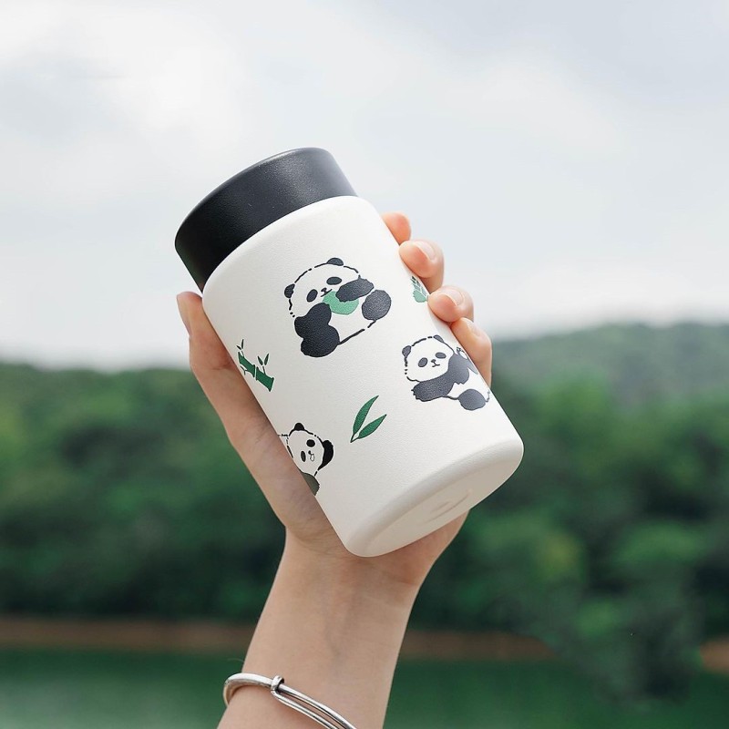 New Product Ideas 2024  Carholder Thermos Panda Mug 18/8 Stainless Steel 12oz Branded Coffee Tumbler with Lid and Straw
