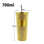 Wholesale Hot Selling 700ml Gold Luxury Rhinestone Tumbler with Lid and Straw Customized Logo Party Gifts Stainless Steel Mug