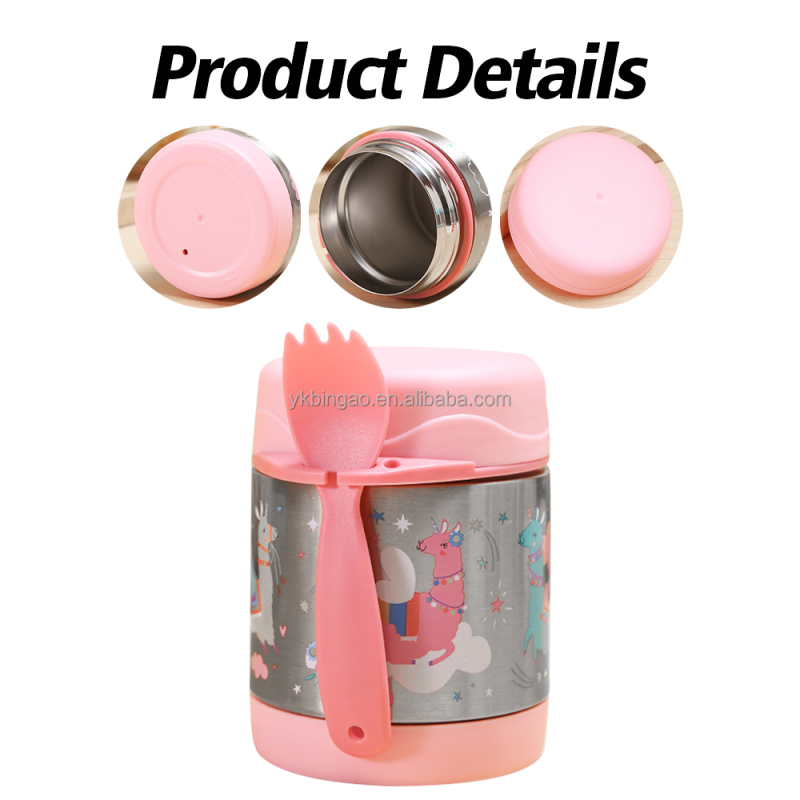 Customized Stainless Steel Double Wall Food Jar Vacuum Insulated Baby Food Flask Soup Pot Food Thermos Kids Container with Spoon