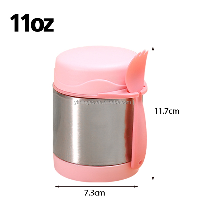 Customized Stainless Steel Double Wall Food Jar Vacuum Insulated Baby Food Flask Soup Pot Food Thermos Kids Container with Spoon