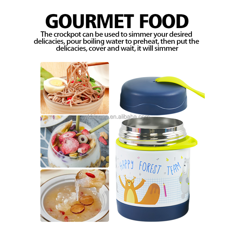 Customized Stainless Steel Double Wall Food Jar Vacuum Insulated Baby Food Flask Soup Pot Food Thermos Kids Container with Spoon