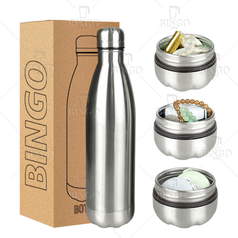 New Double Wall Water Bottle 750ml Stainless Steel Natural Color Sports Bottle with Storage tank