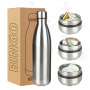 New Double Wall Water Bottle 750ml Stainless Steel Natural Color Sports Bottle with Storage tank