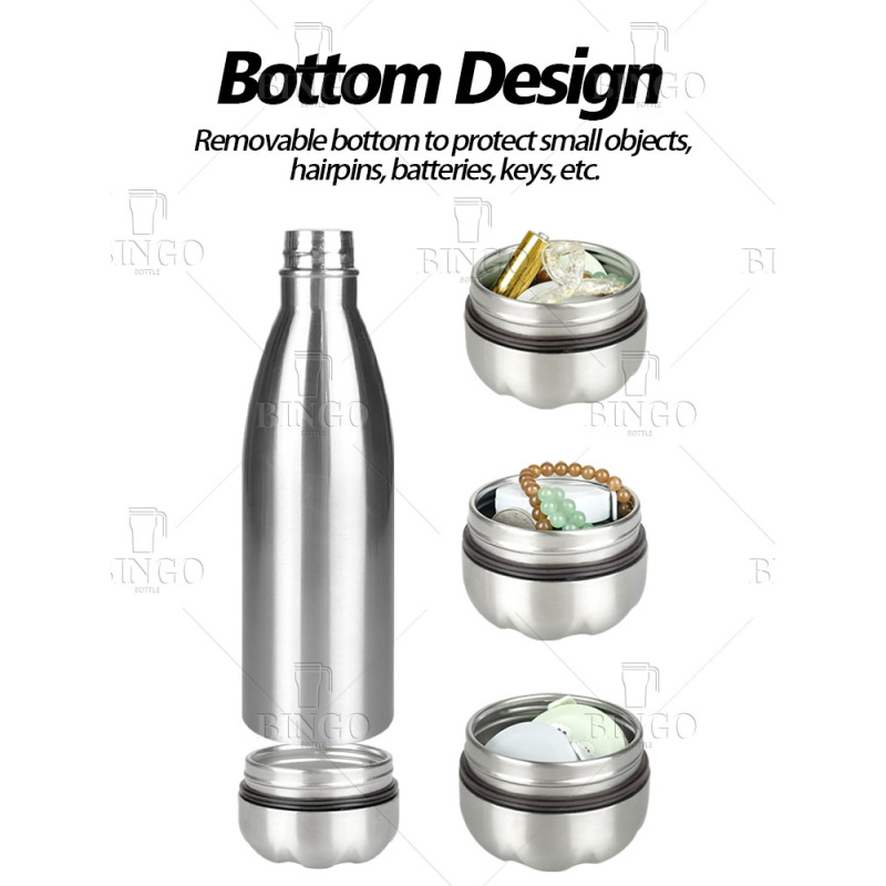 New Double Wall Water Bottle 750ml Stainless Steel Natural Color Sports Bottle with Storage tank
