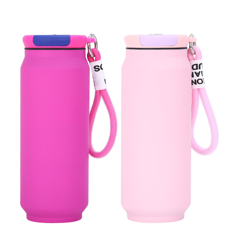New Rubber Coating Double Wall Stainless Steel Soda Beer Can Shaped Water Bottle 500ml Portable Water Cup Straight Drink Gift