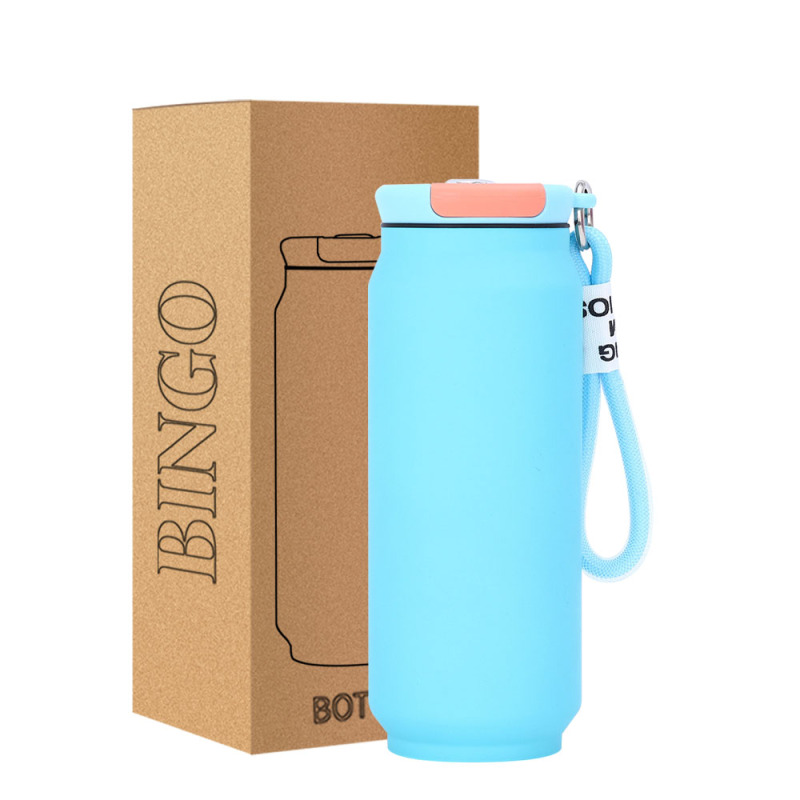 New Rubber Coating Double Wall Stainless Steel Soda Beer Can Shaped Water Bottle 500ml Portable Water Cup Straight Drink Gift