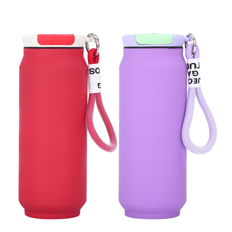 New Rubber Coating Double Wall Stainless Steel Soda Beer Can Shaped Water Bottle 500ml Portable Water Cup Straight Drink Gift