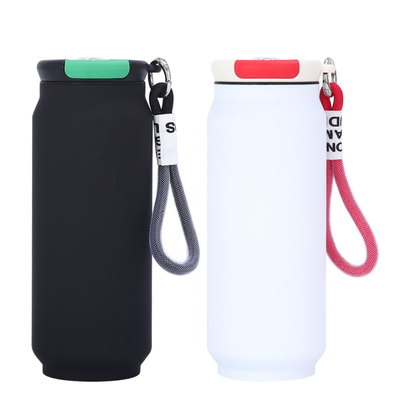New Rubber Coating Double Wall Stainless Steel Soda Beer Can Shaped Water Bottle 500ml Portable Water Cup Straight Drink Gift