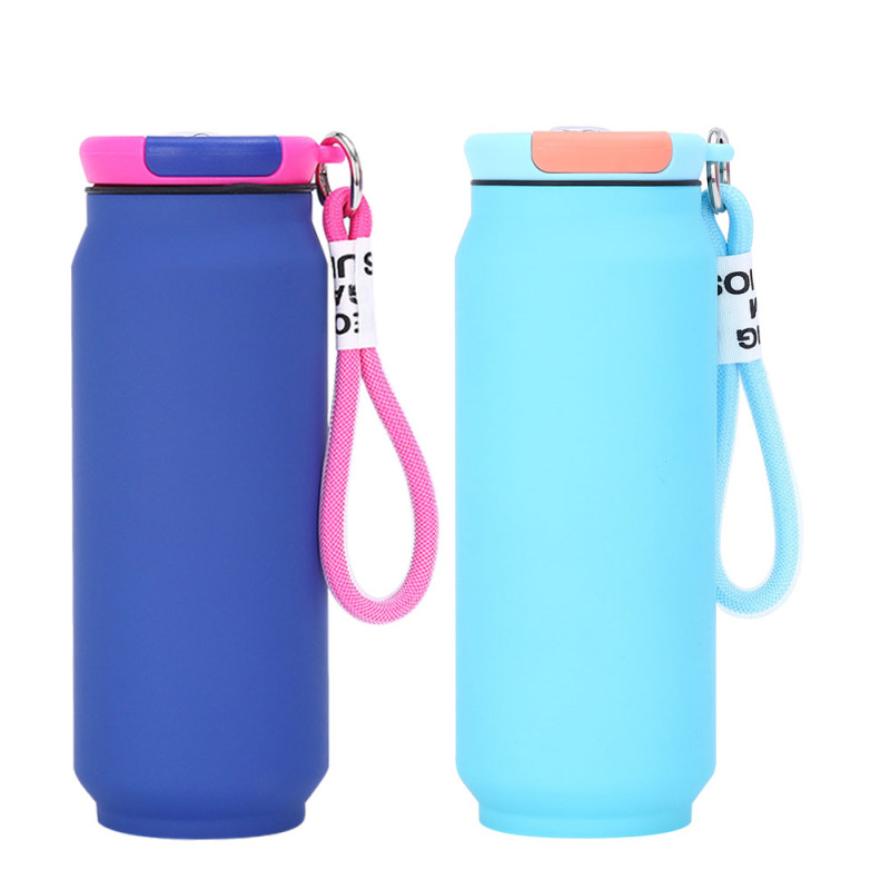 New Rubber Coating Double Wall Stainless Steel Soda Beer Can Shaped Water Bottle 500ml Portable Water Cup Straight Drink Gift