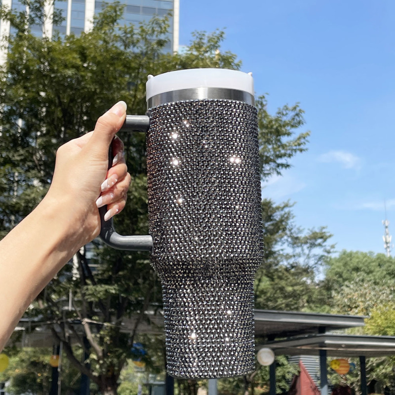 Wholesale Rhinestone 40oz Tumbler Adventure Travel Tumbler with Straw Stainless Steel Vacuum 40oz Tumbler with Handle