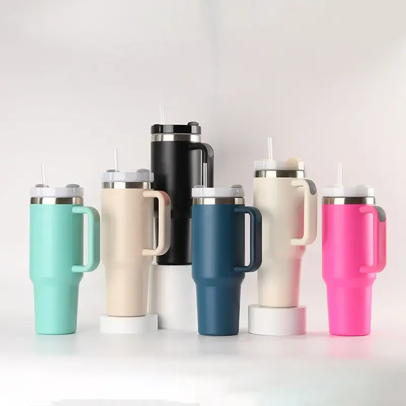 Recyclable Double Walled 40 oz H2.0 Tumbler Wholesale 40oz Stainless Steel Insulated Vacuum Tumbler with Handle Lid and Straw