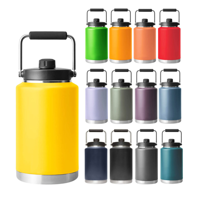 One Gallon Jug 64oz 128 oz large capacity Stainless Steel Insulated Water Bottles Beer Growler Jug with Handle Lid outdoor camp