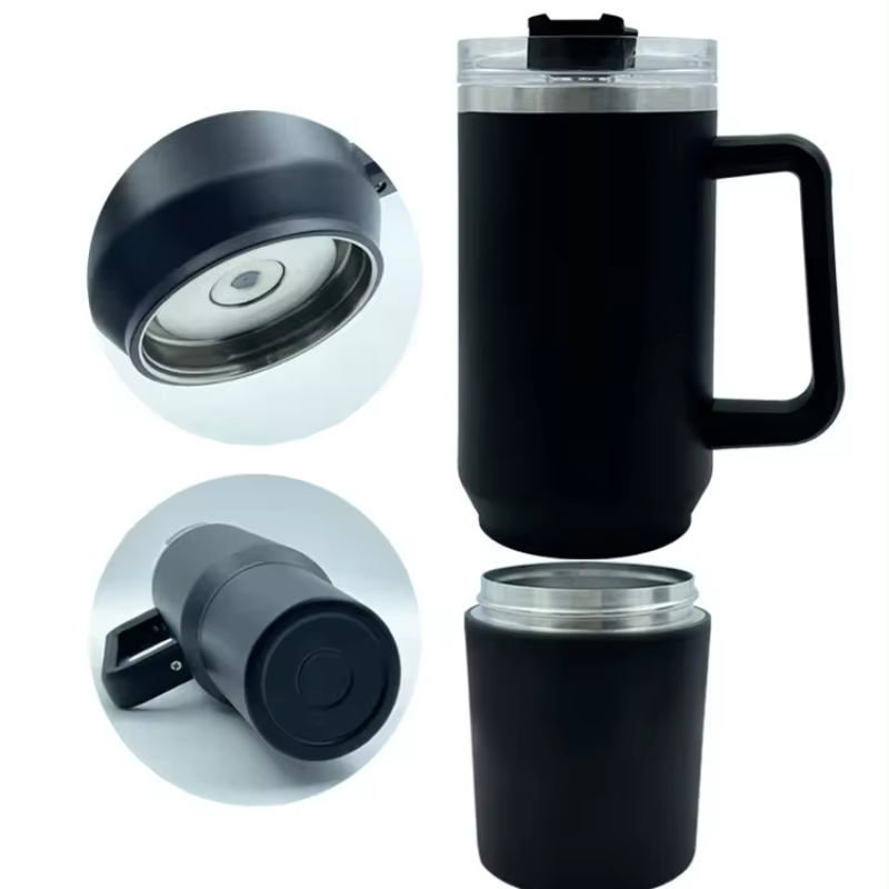 New Style Customized Water Mug with Lid 40oz Double Wall Insulated Stainless Steel Tumbler with Two Snack Storage Compartment