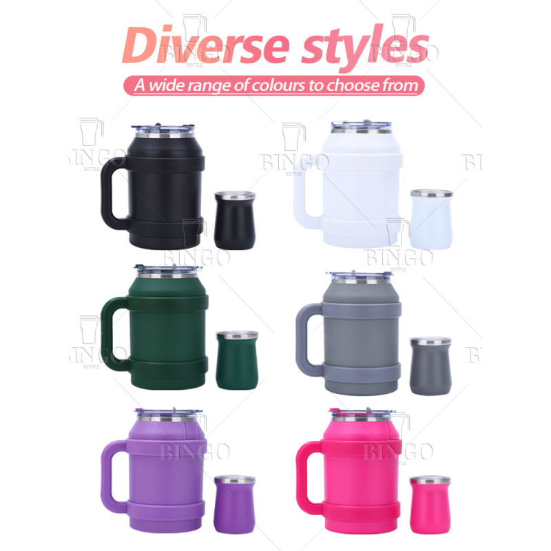 Outdoor 50oz Double Walled Stainless Steel Tumbler Beer Mug Travel Coffee Mug With Straw Lid and Handle