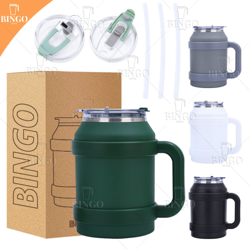 Outdoor 50oz Double Walled Stainless Steel Tumbler Beer Mug Travel Coffee Mug With Straw Lid and Handle