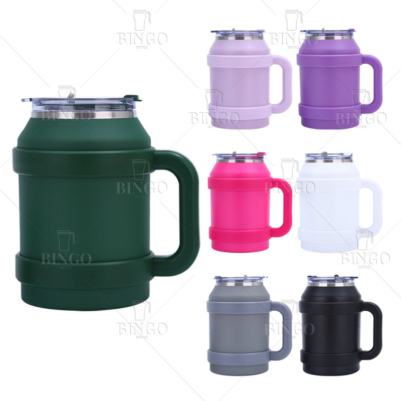 Outdoor 50oz Double Walled Stainless Steel Tumbler Beer Mug Travel Coffee Mug With Straw Lid and Handle