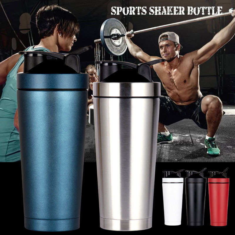 Eco Friendly Custom Logo Double Wall Stainless Steel Protein Shakers Shaker Bottle 750ml 500ml Metal Shaker Bottle