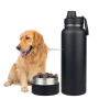 Style 32 oz Double Wall Stainless Steel Insulated 2 in 1 Dog Pet Travel Water Bottle with Bowl With Dry Storage Compartment