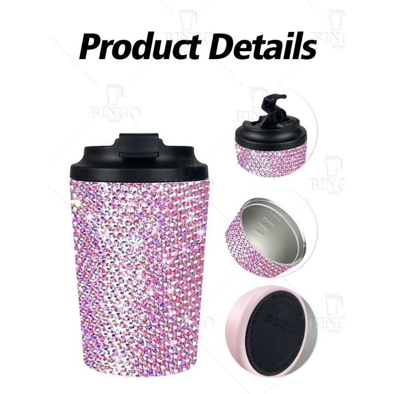 New 12oz Bling Diamond Tumbler Rhinestone Stainless Steel Coffee Mug Glitter Water Bottle for Women Girl Gift