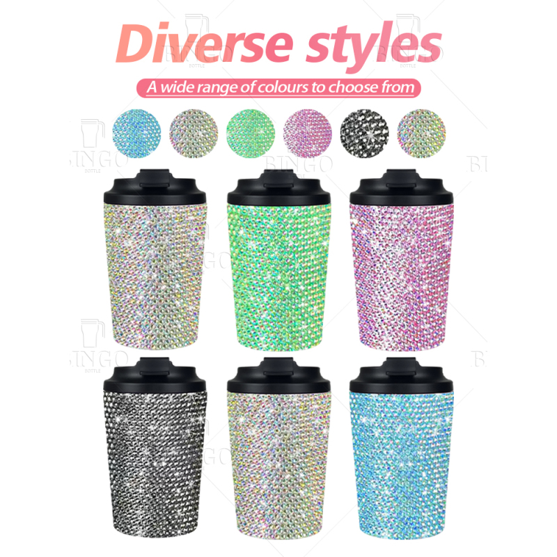 New 12oz Bling Diamond Tumbler Rhinestone Stainless Steel Coffee Mug Glitter Water Bottle for Women Girl Gift