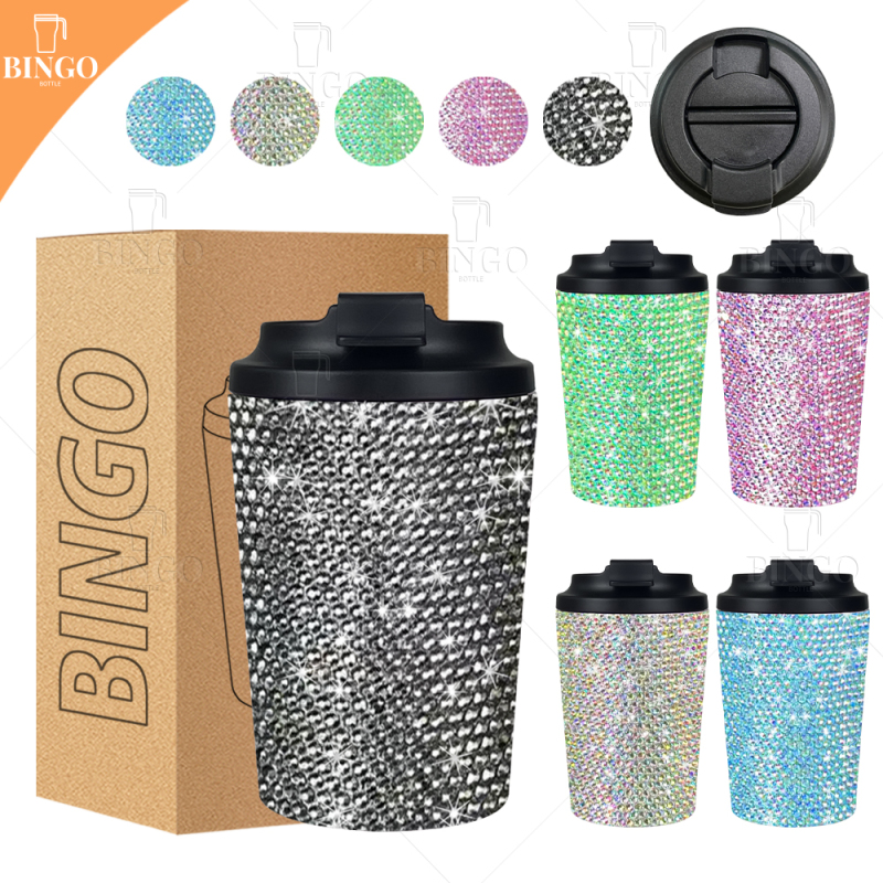 New 12oz Bling Diamond Tumbler Rhinestone Stainless Steel Coffee Mug Glitter Water Bottle for Women Girl Gift