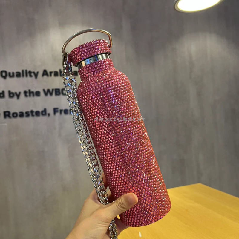 Wholesale Hot Selling 750ml Stainless Steel Diamond Vacuum Flask - Rhinestone Bling Tumbler Cup with Lid