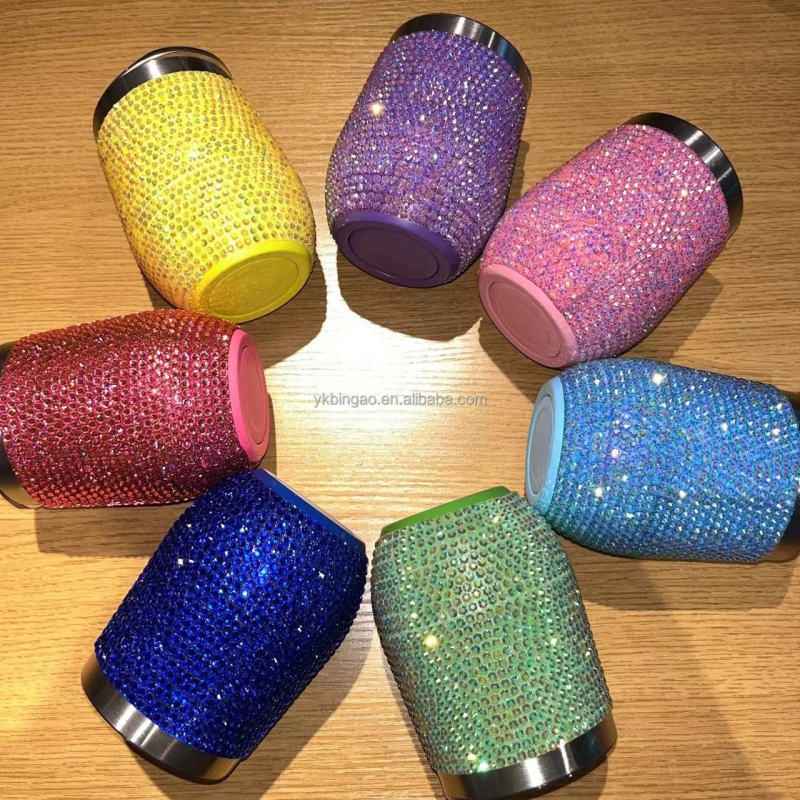 Wholesale Outdoor Camping Cup 12 Oz Rhinestone Studded Bling Tumbler Full Bling Rhinestone 12 oz Tumbler with Handle and Straw