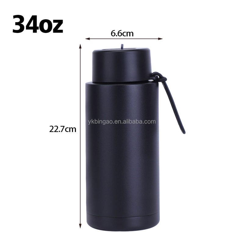 34oz Custom Logo Bottle Green Sports Vacuum Insulated Stainless Steel Ceramic Inner Water Bottle With Straw Lid for Gifts