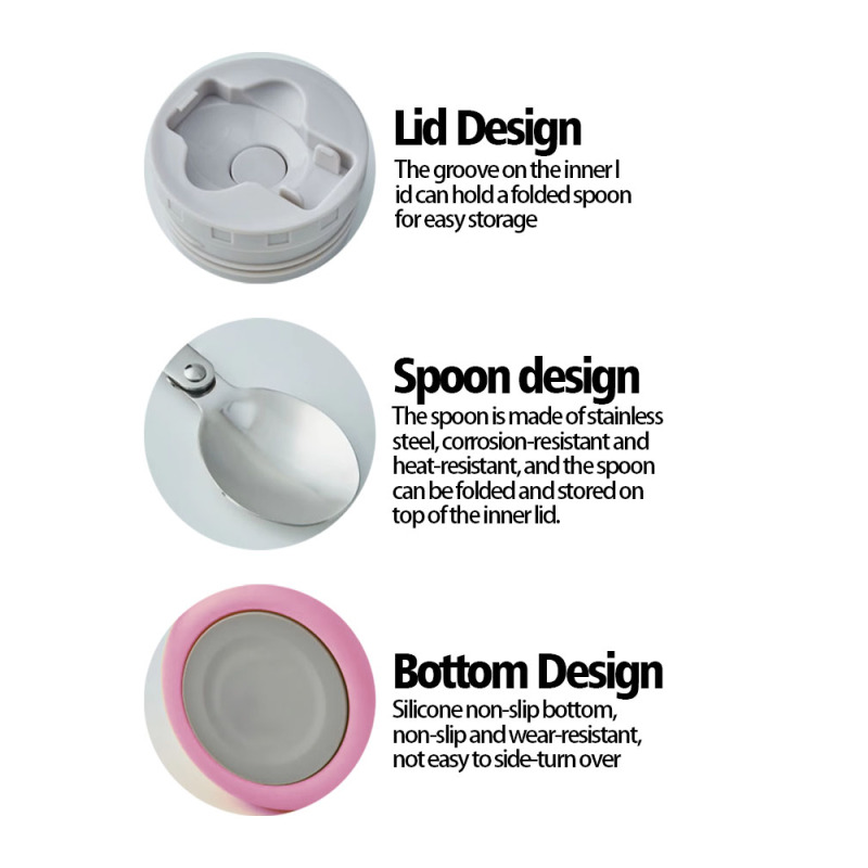 Factory Customized 316 Stainless Steel Double Wall Food Jar Vacuum Insulated Baby Container Soup Pot Food Thermos with Spoon