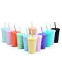 Summer Colorful 24OZ Plastic Water Bottle Customized Fashion Beer Drinking Party Use Double Wall Coffee Mug with Straw Bpa Free