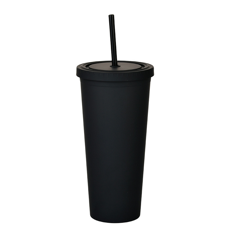 Summer Colorful 24OZ Plastic Water Bottle Customized Fashion Beer Drinking Party Use Double Wall Coffee Mug with Straw Bpa Free