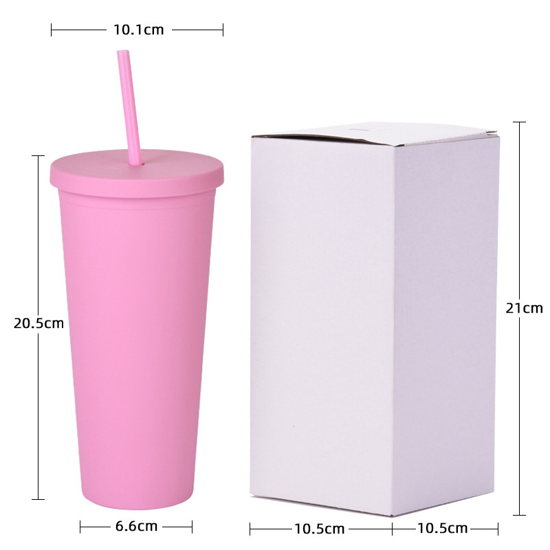 Summer Colorful 24OZ Plastic Water Bottle Customized Fashion Beer Drinking Party Use Double Wall Coffee Mug with Straw Bpa Free