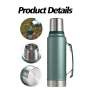 Stainless Steel Water Bottle with Wide Mouth - Available in 750ml, 1L, 1.9L & 2L Capacities - Thermal Flask for Hot & Cold Drink