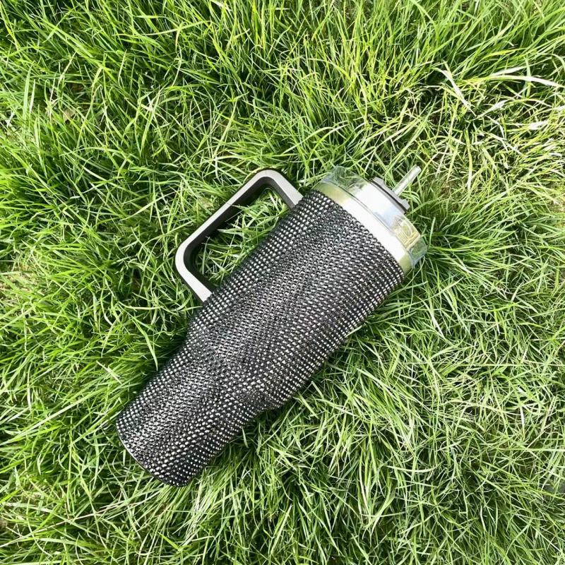 Wholesale Outdoor Camping Cup 40 Oz Rhinestone Studded Bling Tumbler Full Bling Rhinestone 40oz Tumbler With Handle and Straw