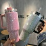 Wholesale Outdoor Camping Cup 40 Oz Rhinestone Studded Bling Tumbler Full Bling Rhinestone 40oz Tumbler With Handle and Straw