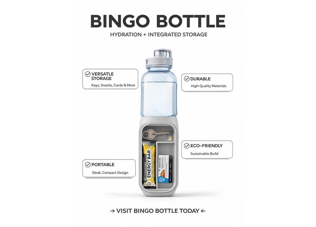 Where to find water bottles with integrated storage compartments for keys or snacks?