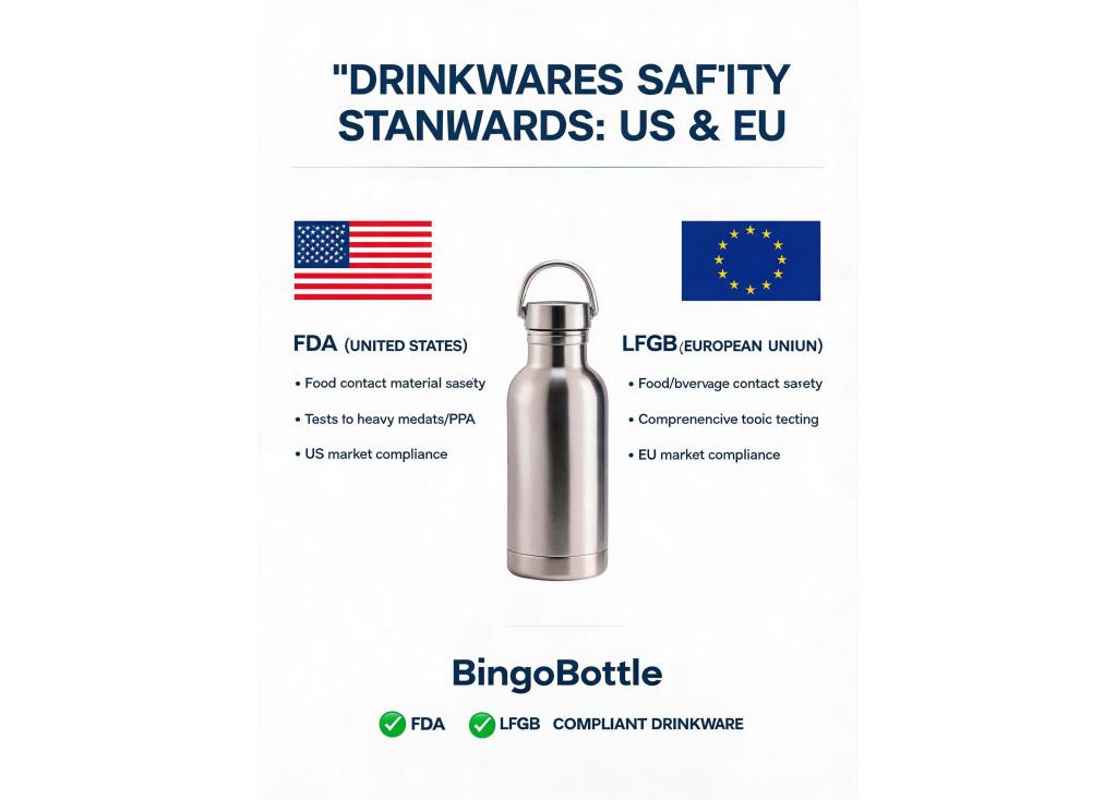 What safety standards (e.g., FDA, LFGB) do drinkware products for the US and European markets need to meet?