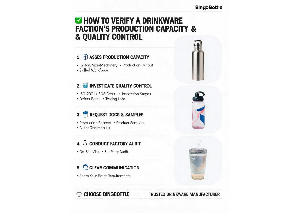 How to verify a drinkware factory's production capacity and quality control systems?