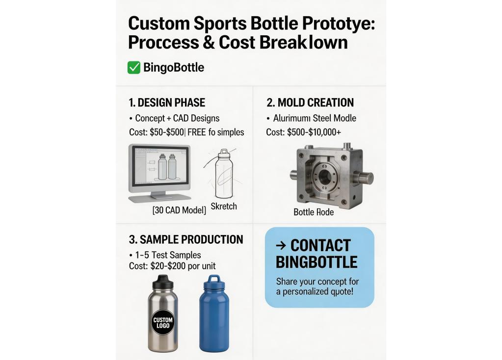 What is the process and cost for creating a prototype of a custom sports bottle?