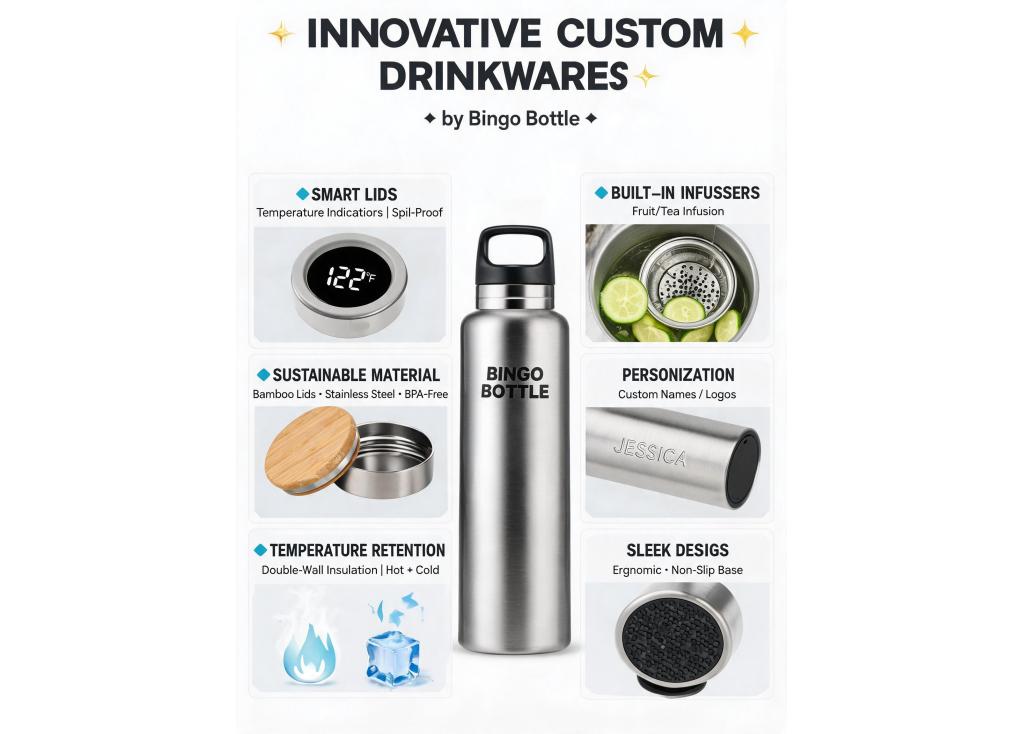 What innovative features (e.g., smart lids, infusers) are becoming popular in custom drinkware?