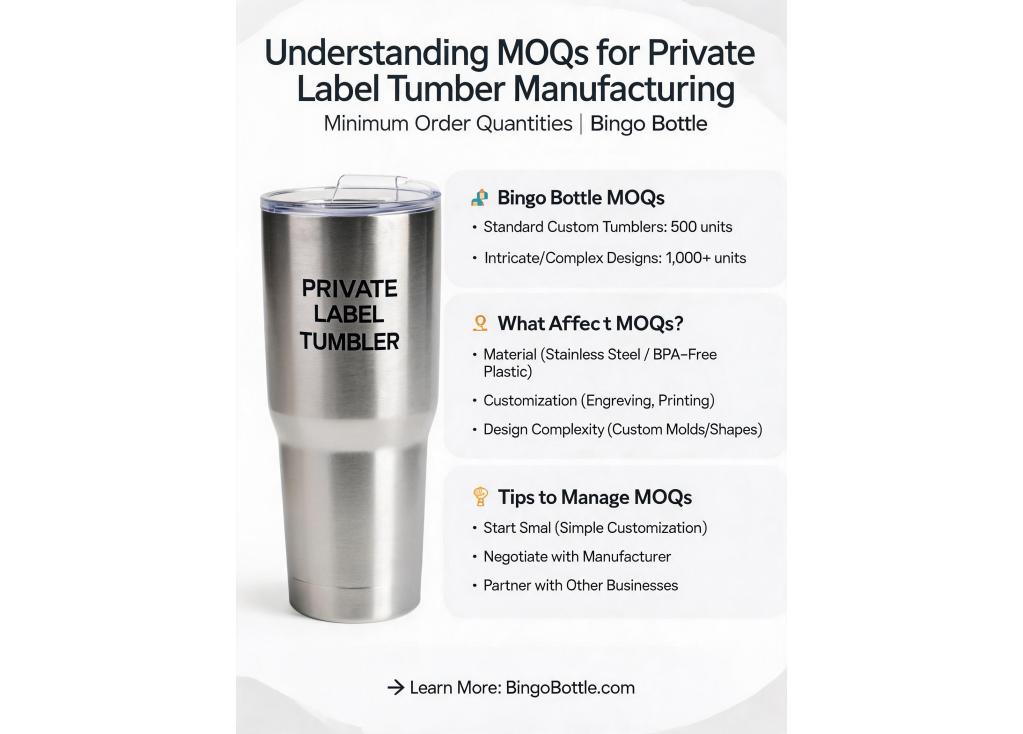 What are the minimum order quantities (MOQs) for private label tumbler manufacturing?