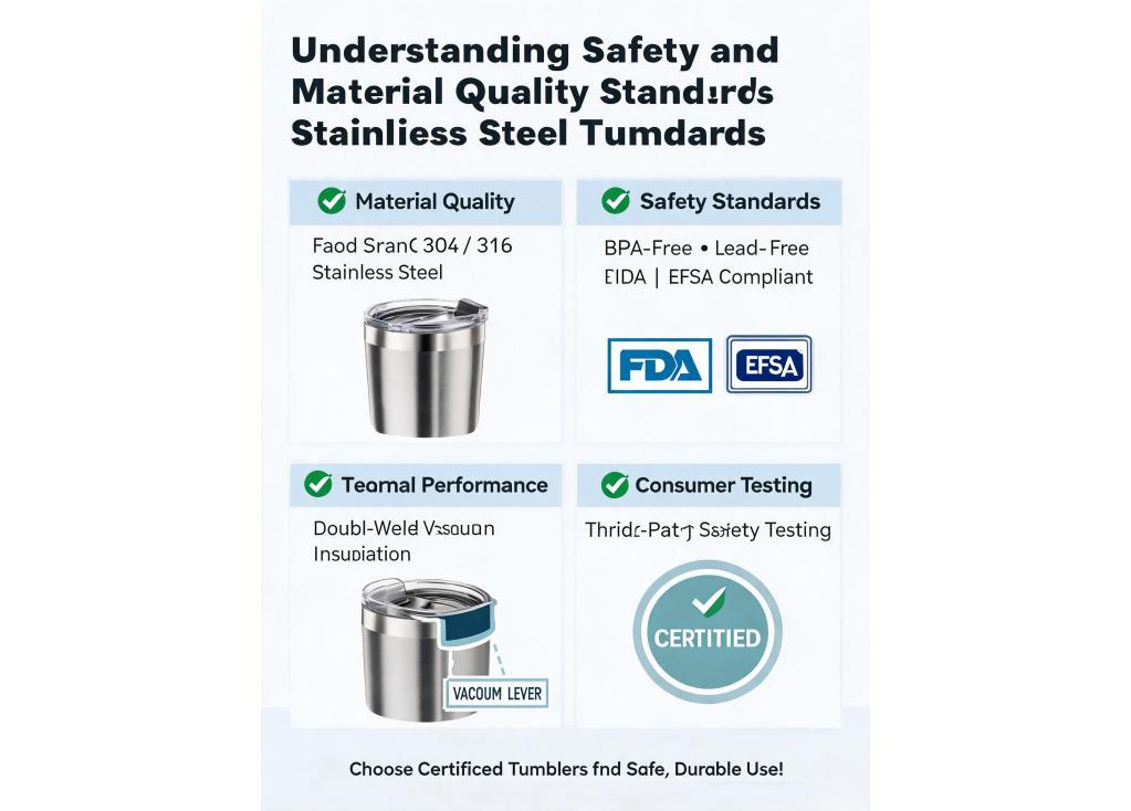 What are the common industry standards for safety and material quality in stainless steel tumblers?
