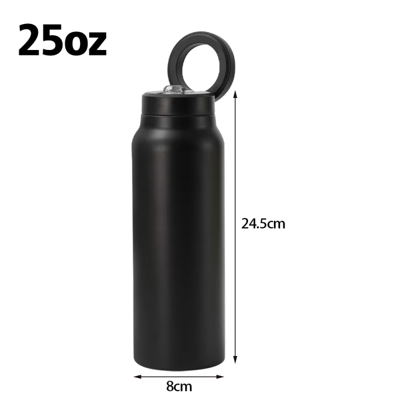 25oz Magnetic Stainless Steel Vacuum Insulated Water Bottle with Hidden Straw and Built-in Phone Holder for Outdoor Adventures