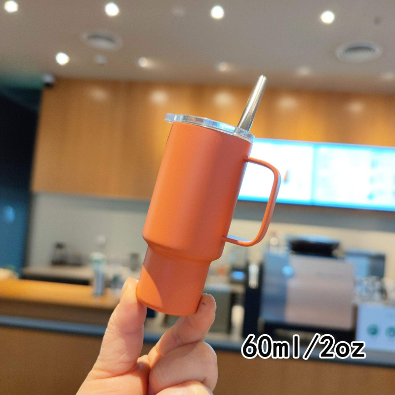 Coffee Cup 304 Stainless Steel 2oz Mini Handle Small Wine Cup Portable Car Straw Insulated Cup