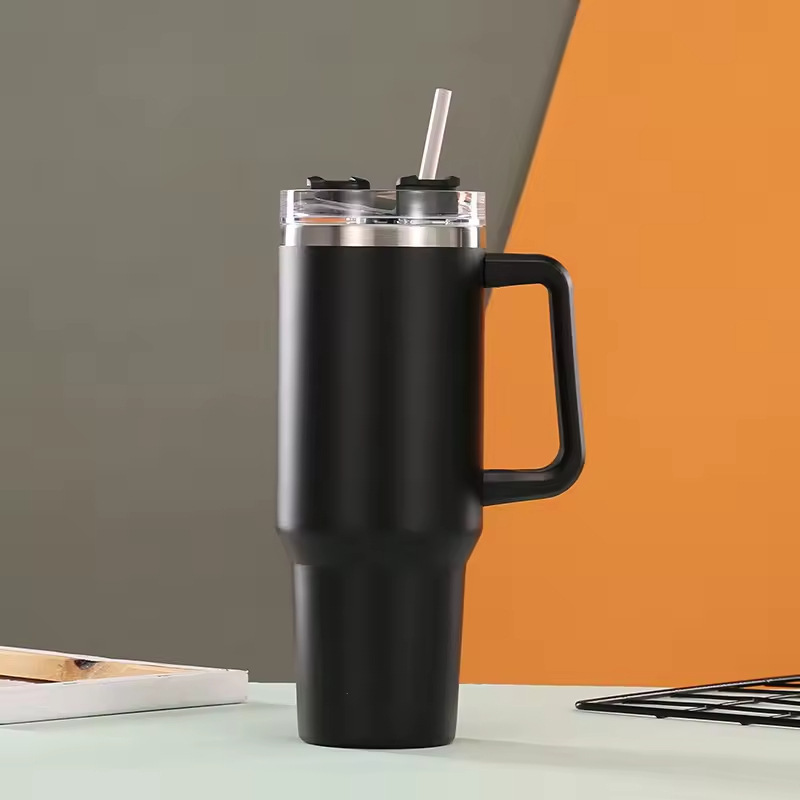 Hot-selling 40oz Double-layer Stainless Steel Vacuum Custom Portable Travel Coffee Cup with Handle and Straw