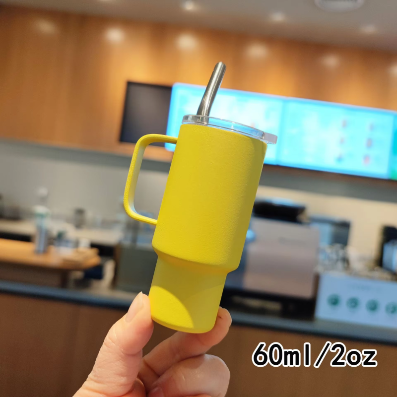Coffee Cup 304 Stainless Steel 2oz Mini Handle Small Wine Cup Portable Car Straw Insulated Cup