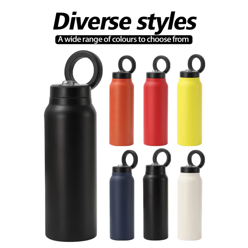 25oz Magnetic Stainless Steel Vacuum Insulated Water Bottle with Hidden Straw and Built-in Phone Holder for Outdoor Adventures