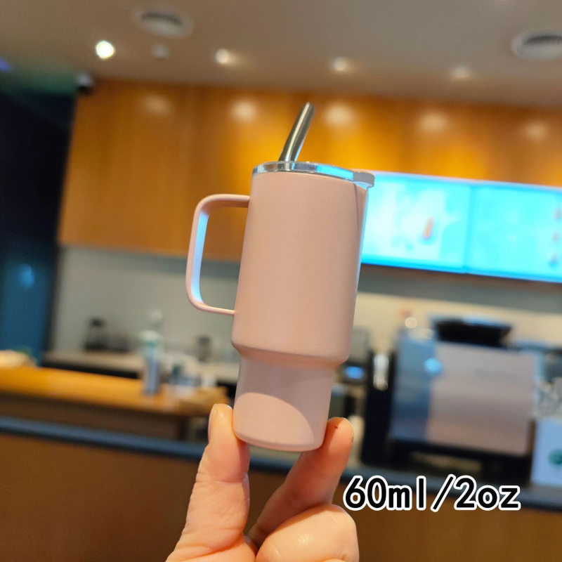 Coffee Cup 304 Stainless Steel 2oz Mini Handle Small Wine Cup Portable Car Straw Insulated Cup