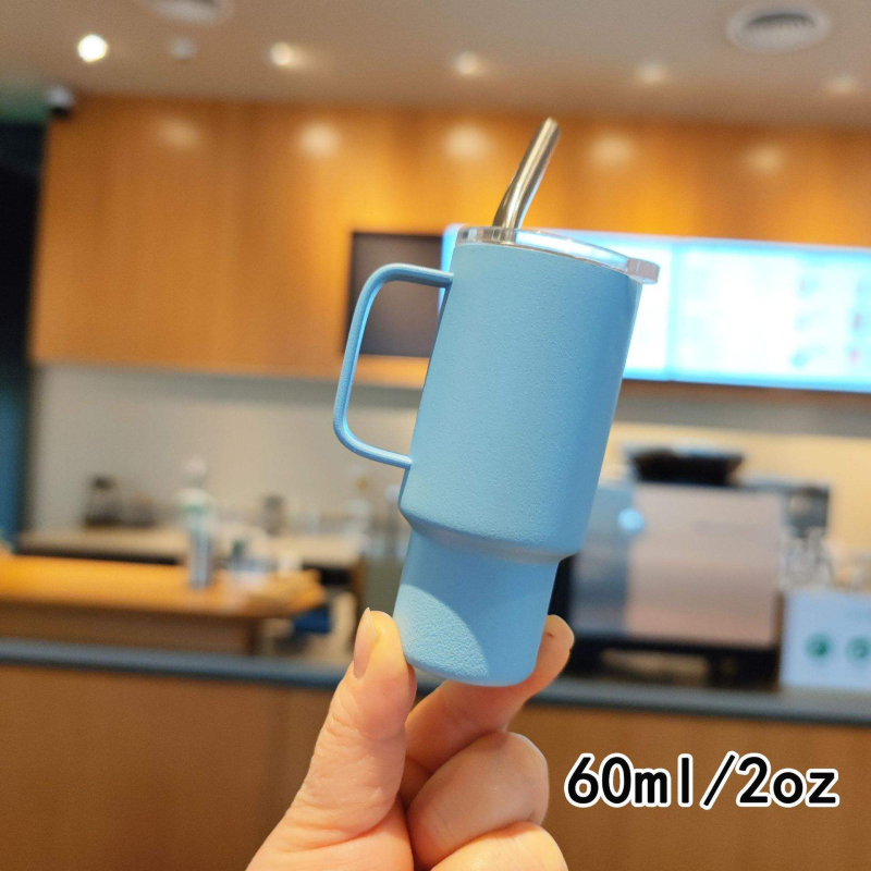 Coffee Cup 304 Stainless Steel 2oz Mini Handle Small Wine Cup Portable Car Straw Insulated Cup
